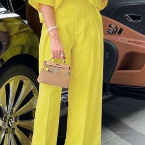 Casual Plain Regular Fit Pants, Pants, color:Yellow|size:XXL, Stylewe