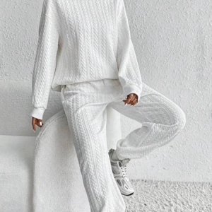 Women's Jersey Geometric Daily Going Out Two Piece Set Long Sleeve Casual Spring/Fall Top With Pants Matching Set, JustFashionNow Suit Set, color:White|size:XXL,