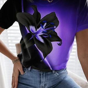 Casual Floral Crew Neck Short Sleeve T-shirt, T-shirts, color:Color2|size:5XL, catalog Noracora shop