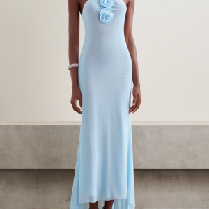 Women Plain Halter Sleeveless Comfy Vacation Applique Maxi Dress, Dresses, color:Blue|size:L, catalog Noracora shop
