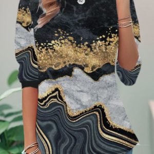 Casual Abstract Crew Neck Long Sleeve T-shirt, T-shirts, color:Black|size:XXL, catalog Noracora shop