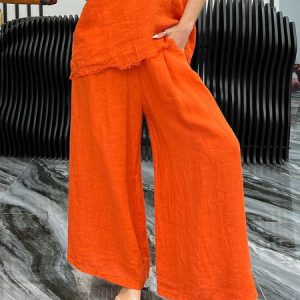 Casual Loose Plain Pants, Pants, color:Orange|size:XXL, Stylewe