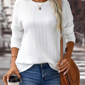 Casual Crew Neck Plain Sweatshirt, Hoodies & Sweatshirts, color:White|size:XL, catalog Noracora shop