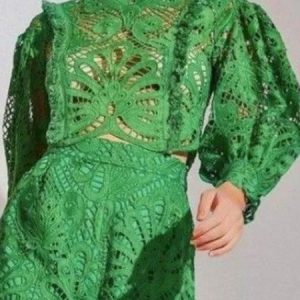 Mock Neck Urban Plain Split Joint Blouse, Blouses and Shirts, color:Green|size:XXL, Stylewe