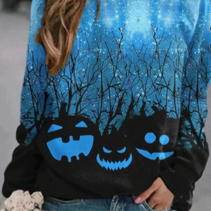 Casual Crew Neck Halloween (pumpkin) Sweatshirt, Hoodies & Sweatshirts, color:Blue|size:4XL, catalog Noracora shop
