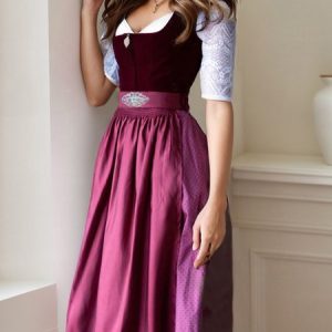 Elegant Velvet Polka Dots Dirndl Dress Three Piece, Midi Dresses, color:Red|size:XXL, Stylewe