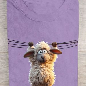 Funny sheep print round neck casual short sleeved women's T-shirt, T-shirts, Lilicloth.com