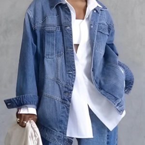 Long Sleeve Loose Casual Plain Regular Sleeve Denim Jacket, Jackets, color:Blue|size:XXL, Stylewe