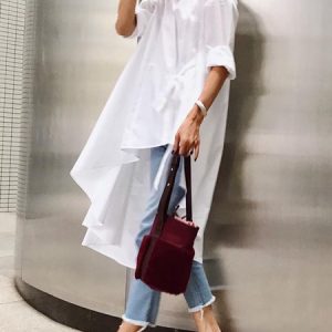 Urban Shirt Collar Plain Irregular Loose Blouse, Blouses and Shirts, color:White|size:XXL, Stylewe
