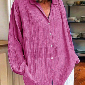 Shirt Collar Long Sleeve Plain Regular Loose Shirt For Women, Blouses, color:Light Purple|size:3XL, catalog Noracora shop