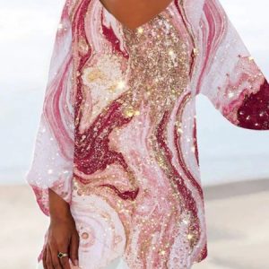 V Neck Long Sleeve Ethnic Regular Loose Blouse For Women, Blouses, color:Wine Red|size:5XL, catalog Noracora shop