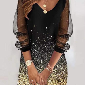 Women Floral V Neck Long Sleeve Comfy Casual Mini Dress, Dresses, color:Golden|size:5XL, catalog Noracora shop