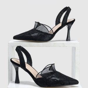 Fashionable Floral Lace Stiletto Heel Slingback Pumps, Heels, color:Black|size:41, Stylewe