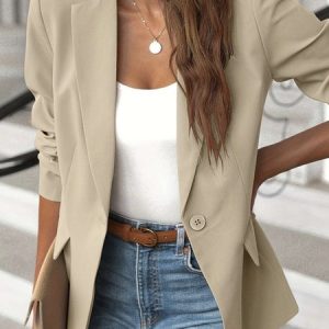 Women's Plain Regular Loose Blazer, Blazers, color:Khaki|size:3XL, catalog Noracora shop