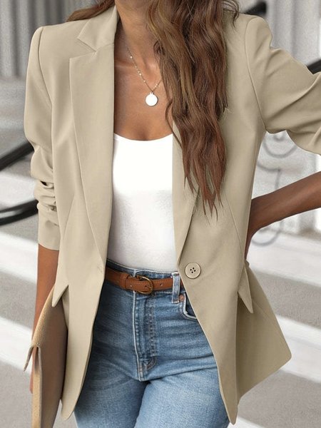 Casual Loose Plain Blazer, JustFashionNow Blazers, color:Khaki|size:3XL,