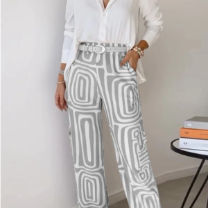 Women's Abstract Daily Going Out Two Piece Set Long Sleeve Casual Spring/Fall Top With Pants Matching Set, JustFashionNow Suit Set, color:Gray|size:3XL,