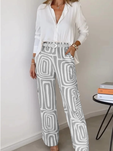 Women's Abstract Daily Going Out Two Piece Set Long Sleeve Casual Spring/Fall Top With Pants Matching Set, JustFashionNow Suit Set, color:Gray|size:3XL,
