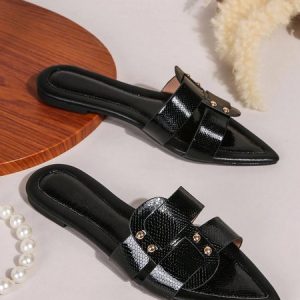 Black-white Color Block Weave Rivet Embossed Slide Sandals, JustFashionNow Slippers, color:Black|size:43,