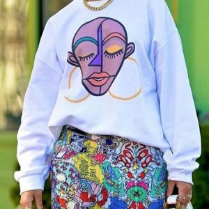 Daily Casual Long Sleeve Face Loose Sweatshirt, Hoodies and Sweatshirts, color:White|size:XXL, Stylewe