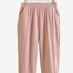 Casual Plain Ankle Pants Elastic Waist Pant, Pants, color:Pink|size:XXL, catalog Noracora shop