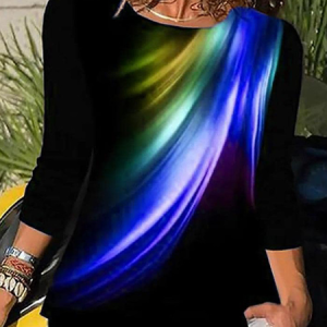 Casual Ombre Crew Neck Long Sleeve T-shirt, T-shirts, color:Blue|size:5XL, catalog Noracora shop