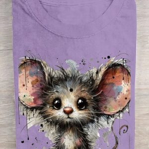 Funny Mouse Printed Round Neck T-shirt, T-shirts, Lilicloth.com