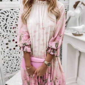 Women Floral Stand Collar Half Sleeve Comfy Casual Mini Dress, Dresses, color:Color5|size:3XL, catalog Noracora shop