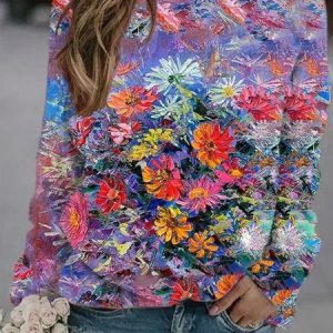 Casual Crew Neck Floral Sweatshirt, Hoodies & Sweatshirts, color:Multicolor|size:XXL, catalog Noracora shop