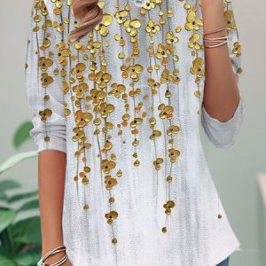 Casual Floral Crew Neck Long Sleeve T-shirt, T-shirts, color:Gray|size:XXL, catalog Noracora shop