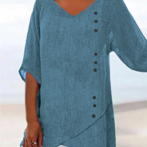 Casual Three Quarter Sleeve V Neck Tunic Top, Blouses, color:Light Gray|size:XXL, catalog Noracora shop