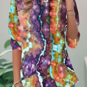 Casual Abstract Crew Neck Long Sleeve T-shirt, T-shirts, color:Purple|size:XXL, catalog Noracora shop