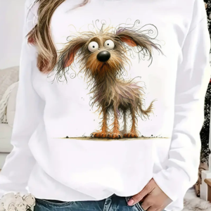 Casual Crew Neck Dog Sweatshirt, T-shirts, color:White|size:XXL, catalog Noracora shop