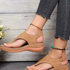 Casual Plain Blocking Hook-Loop Block Heel Slide Sandals, Women shoes, color:Deep Brown|size:44, catalog Noracora shop