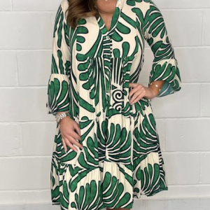Women Geometric Stand Collar Half Sleeve Comfy Casual Midi Dress, Dresses, color:Green|size:5XL, catalog Noracora shop