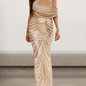 Women Plain One Shoulder Sleeveless Comfy Sexy Maxi Dress, Dresses, color:Khaki|size:XL, catalog Noracora shop