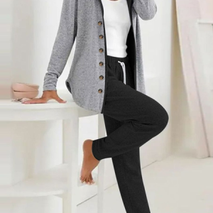 Women's Buckle Plain Daily Going Out Two Piece Set Long Sleeve Casual Spring/Fall Coat With Pants Matching Set, JustFashionNow Suit Set, color:Gray|size:XXL,