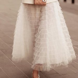 Loose Urban Ruched Plain Skirt, Skirts, color:White|size:XXL, Stylewe