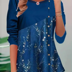 Crew Neck Long Sleeve Floral Lace Regular Regular Fit Blouse For Women, Blouses, color:Blue|size:3XL, catalog Noracora shop
