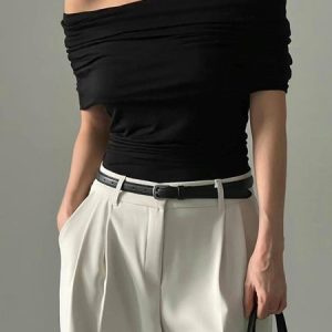 Cold Shoulder Regular Fit Casual T-Shirt, Tees, color:Black|size:XXL, Stylewe