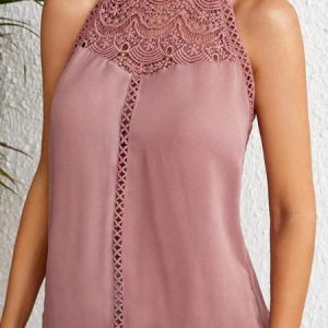 Casual Crew Neck Plain Tank Top, Blouses, color:Pink|size:XXL, catalog Noracora shop