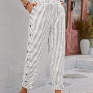 Casual Striped Long Buttoned Pant, Pants, color:Green|size:XXL, catalog Noracora shop