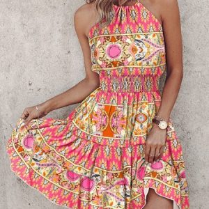 Women Floral Halter Sleeveless Comfy Casual Short Dress, Short, color:Color7|size:XXL, catalog Noracora shop