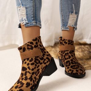 Casual Plain Zipper Low Heel Chelsea Boots, Boots, color:Leopard|size:43, catalog Noracora shop