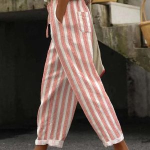 Casual Striped Long Pant, Pants, color:Pink|size:XL, catalog Noracora shop