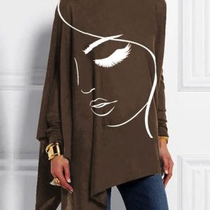Turtleneck Long Sleeve Face Lace Regular Regular Fit Blouse For Women, Blouses, color:Deep Brown|size:3XL, catalog Noracora shop
