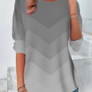 Contrast Color Round Neck Long Sleeve T-Shirt, Long sleeves, Lilicloth.com