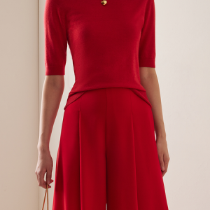High Elasticity Regular Fit Plain Stand Collar Half Sleeve Regular Sleeve Urban Sweater, Pullovers, color:Red|size:XXL, Stylewe