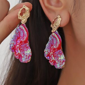 1pair Vintage Irregular Texture Hollow Out Dangle Earrings, Earring, color:Rose Red|size:One-size, catalog Noracora shop
