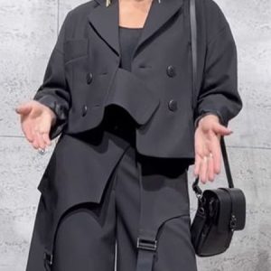 Lapel Collar Urban Crop  Loose Jacket, Jackets, color:Black|size:XXL, Stylewe
