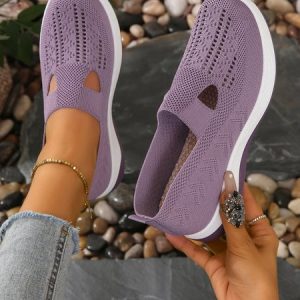 Casual Plain Slip On Flat Heel Shallow Shoes, Sneakers&Athletic, color:Purple|size:43, catalog Noracora shop